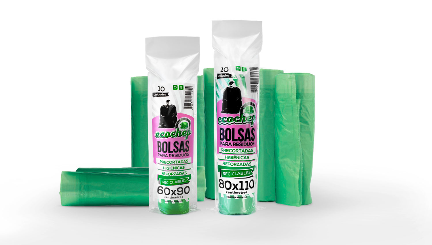 Ecochep Argentina - Bolsas para residuos en rollo verdes.